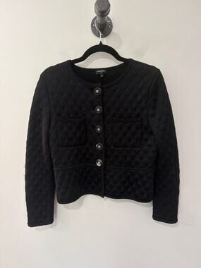 CHANEL Silk Blend Quilted Jacket Black Size 42